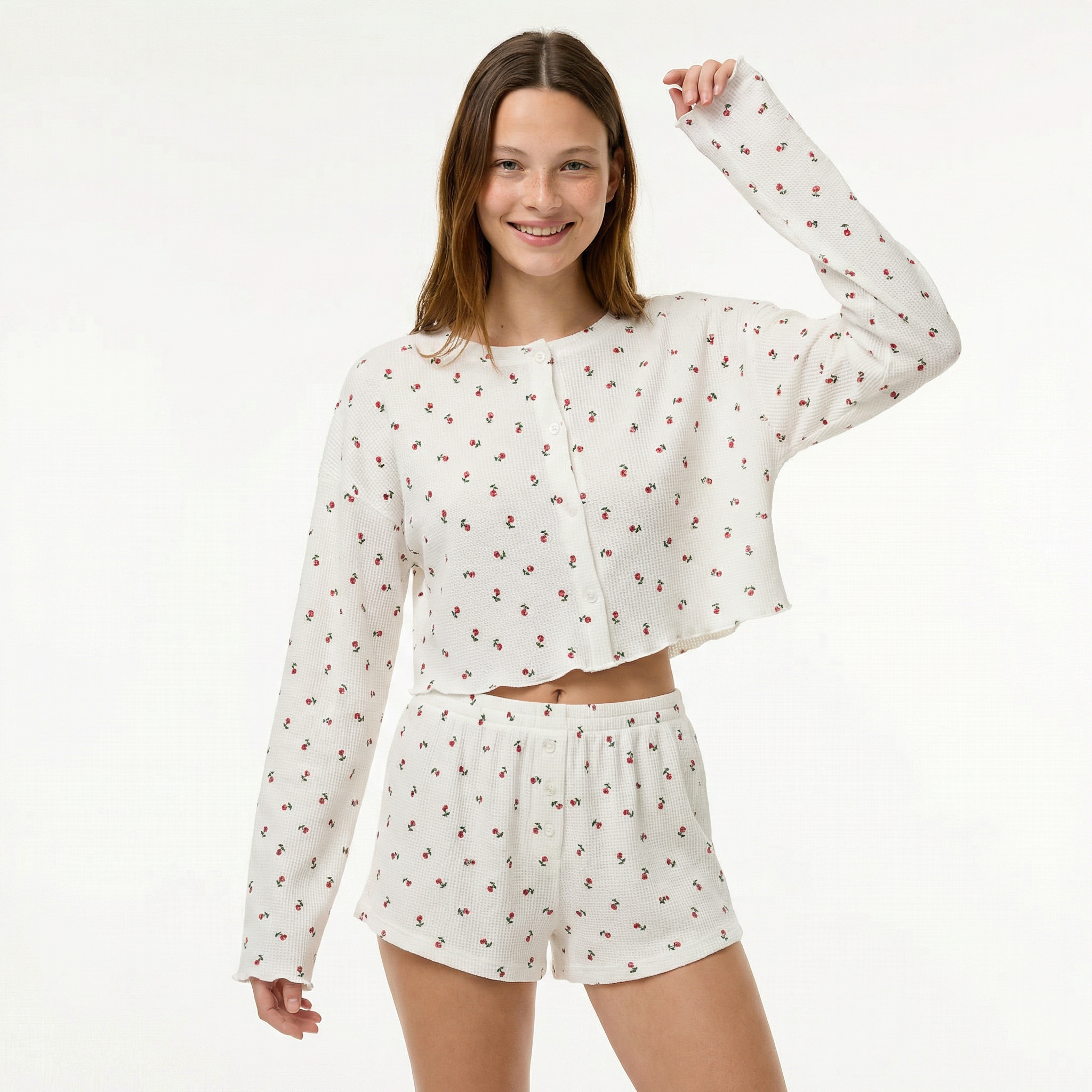 Piżama Satynowa w Kwiaty Komplet Koszulka i Szorty Damska