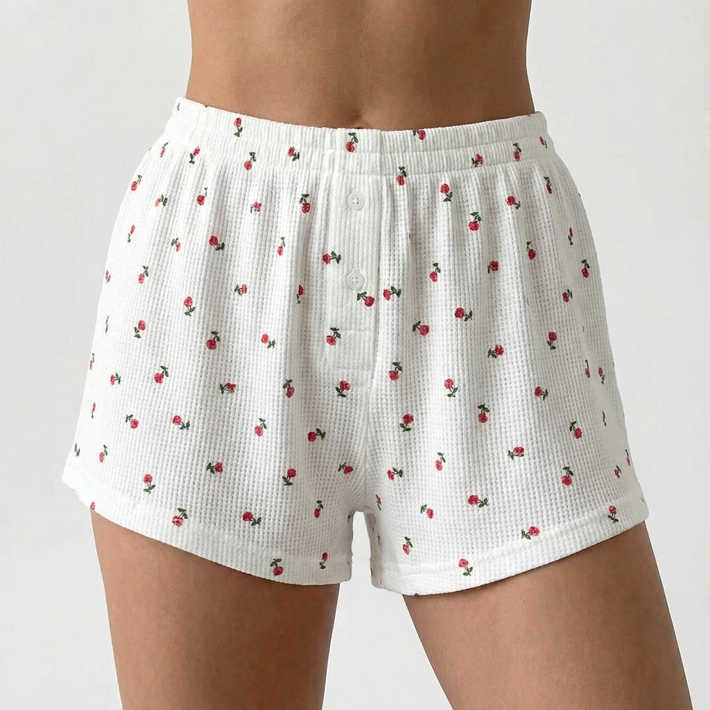 Piżama Satynowa w Kwiaty Komplet Koszulka i Szorty Damska