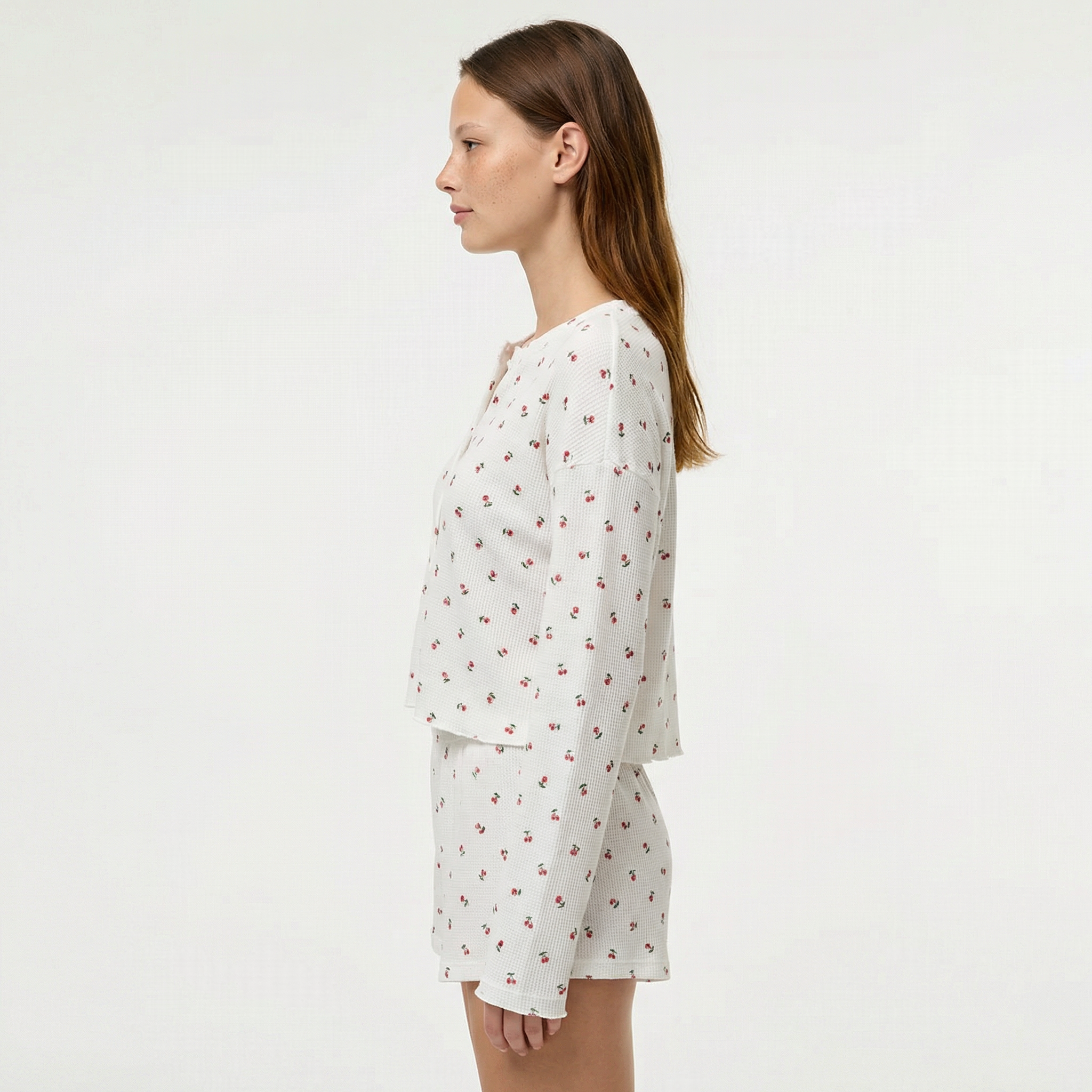 Piżama Satynowa w Kwiaty Komplet Koszulka i Szorty Damska