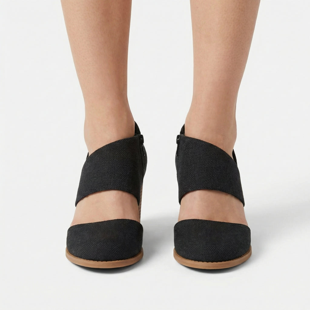 Czółenka Milan z Zakrytymi Palcami – Geometryczna Skóra PU, Wkładka CloudBound, Zamek Boczny