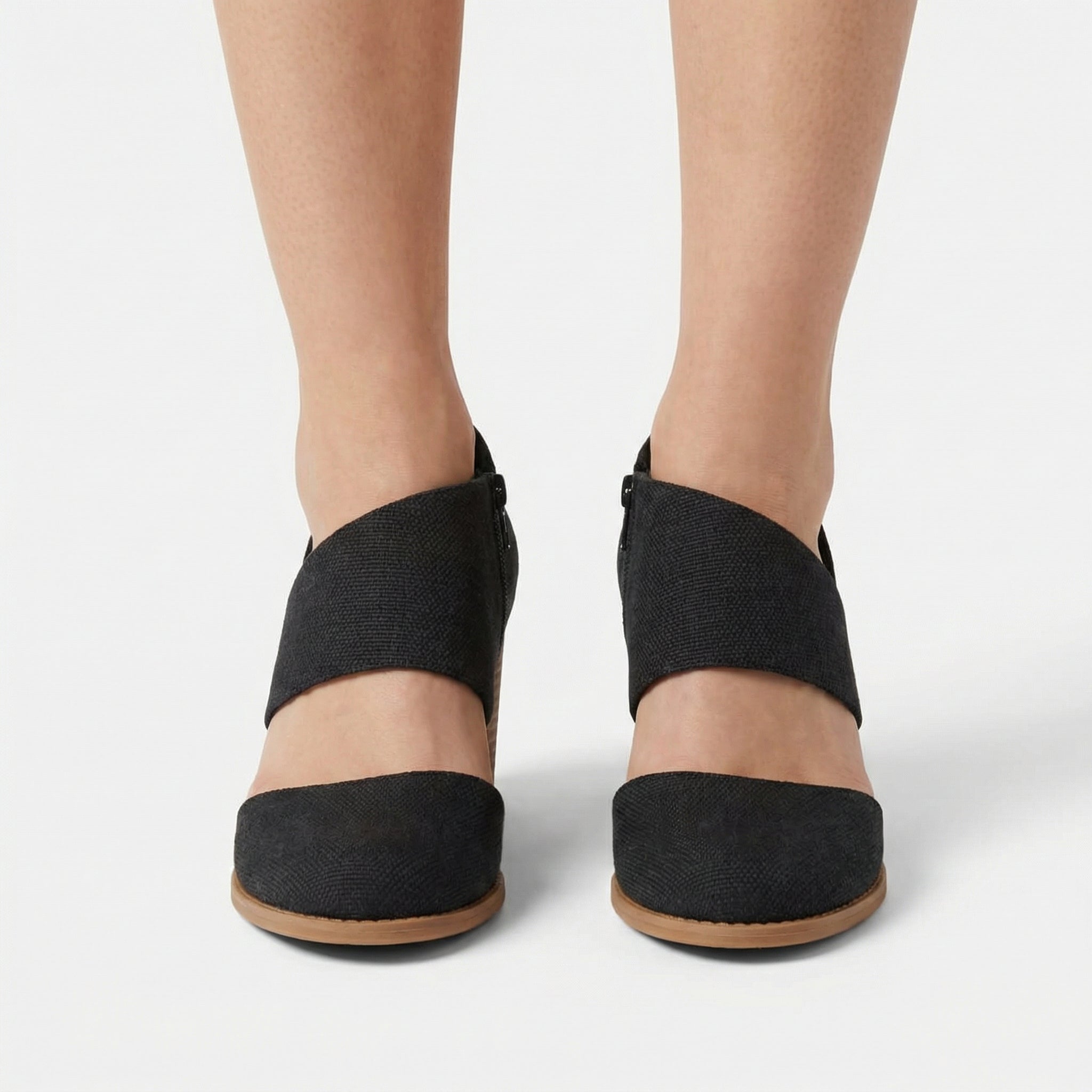 Czółenka Milan z Zakrytymi Palcami – Geometryczna Skóra PU, Wkładka CloudBound, Zamek Boczny