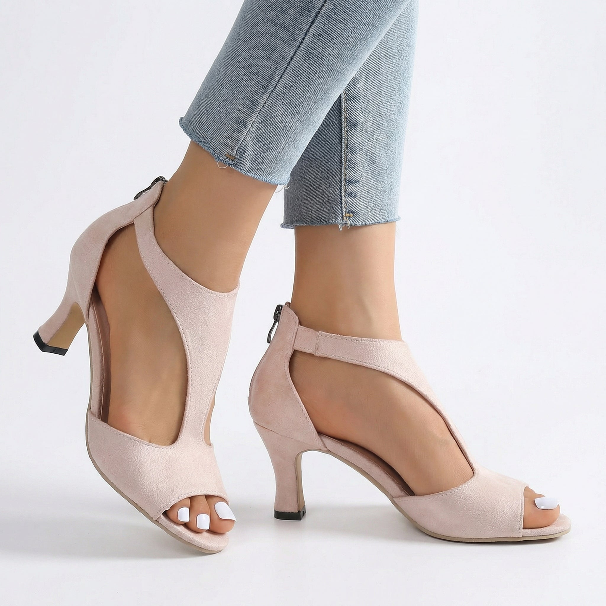 Damskie Zamszowe Czółenka Ortopedyczne na Słupku – Wsparcie Łuku Stopy, Obcas 4 cm, Wkładka Memory Foam