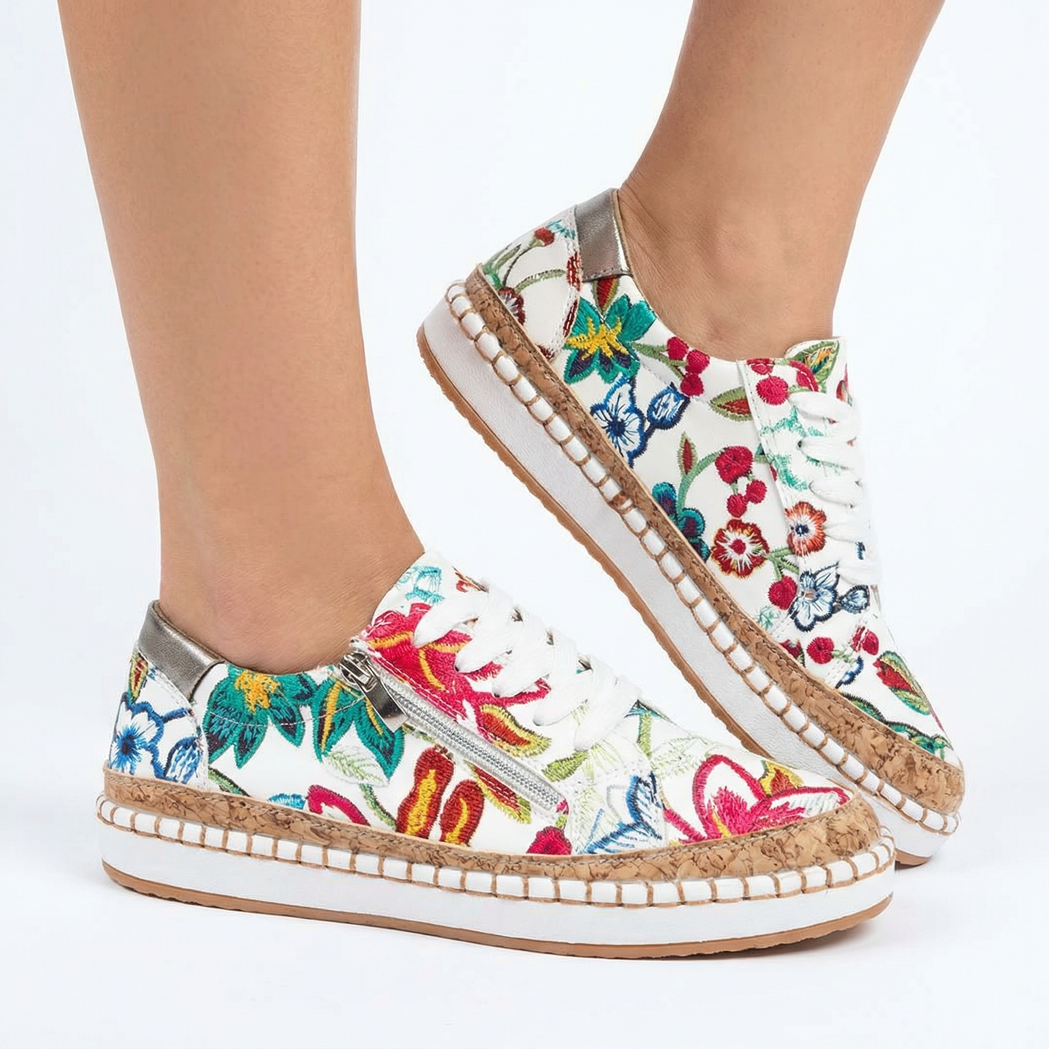 Damskie Ortopedyczne Buty do Chodzenia w Kwiaty – Wsparcie Łuku Stopy, Szerokie Noski, Ergonomiczna Amortyzacja