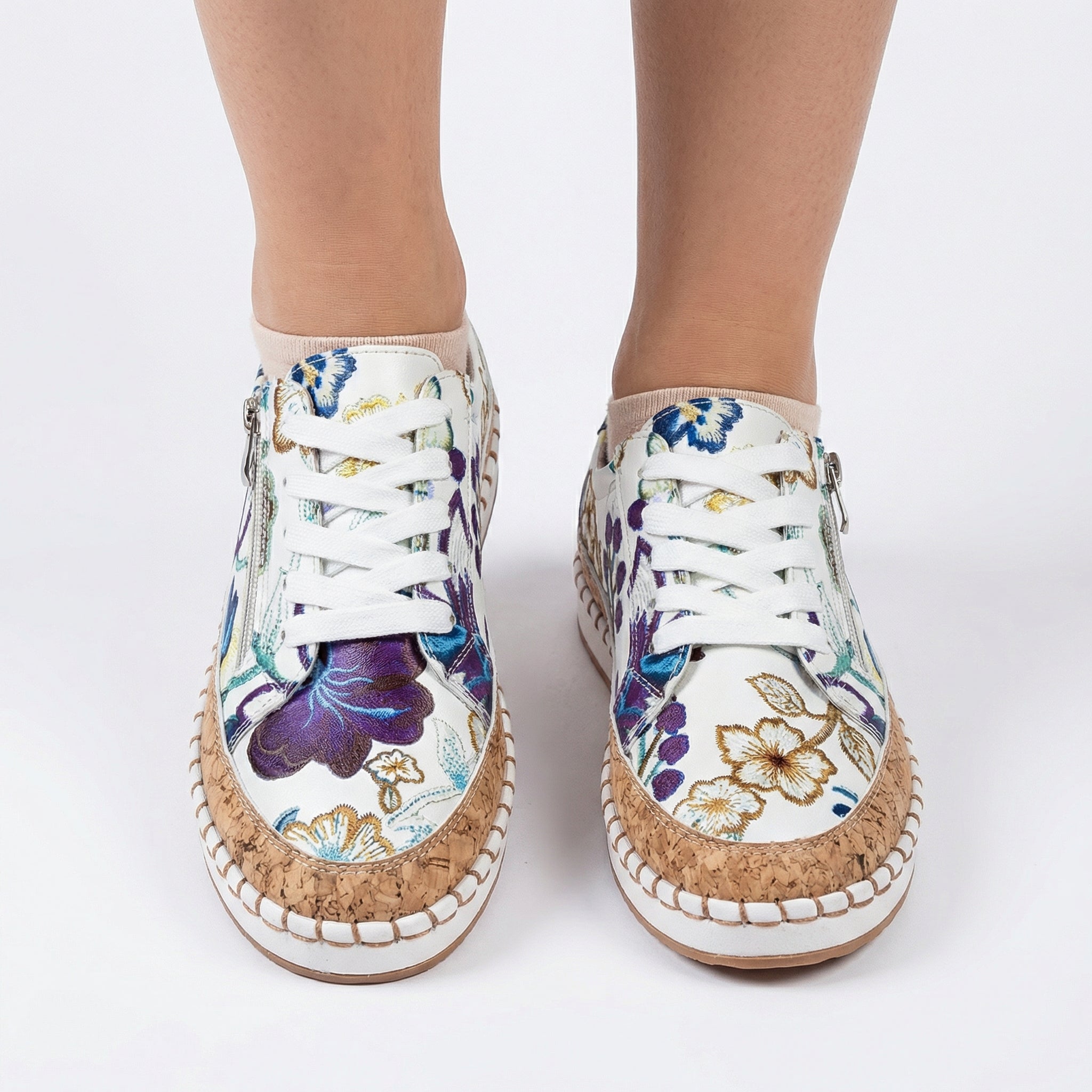 Damskie Ortopedyczne Buty do Chodzenia w Kwiaty – Wsparcie Łuku Stopy, Szerokie Noski, Ergonomiczna Amortyzacja