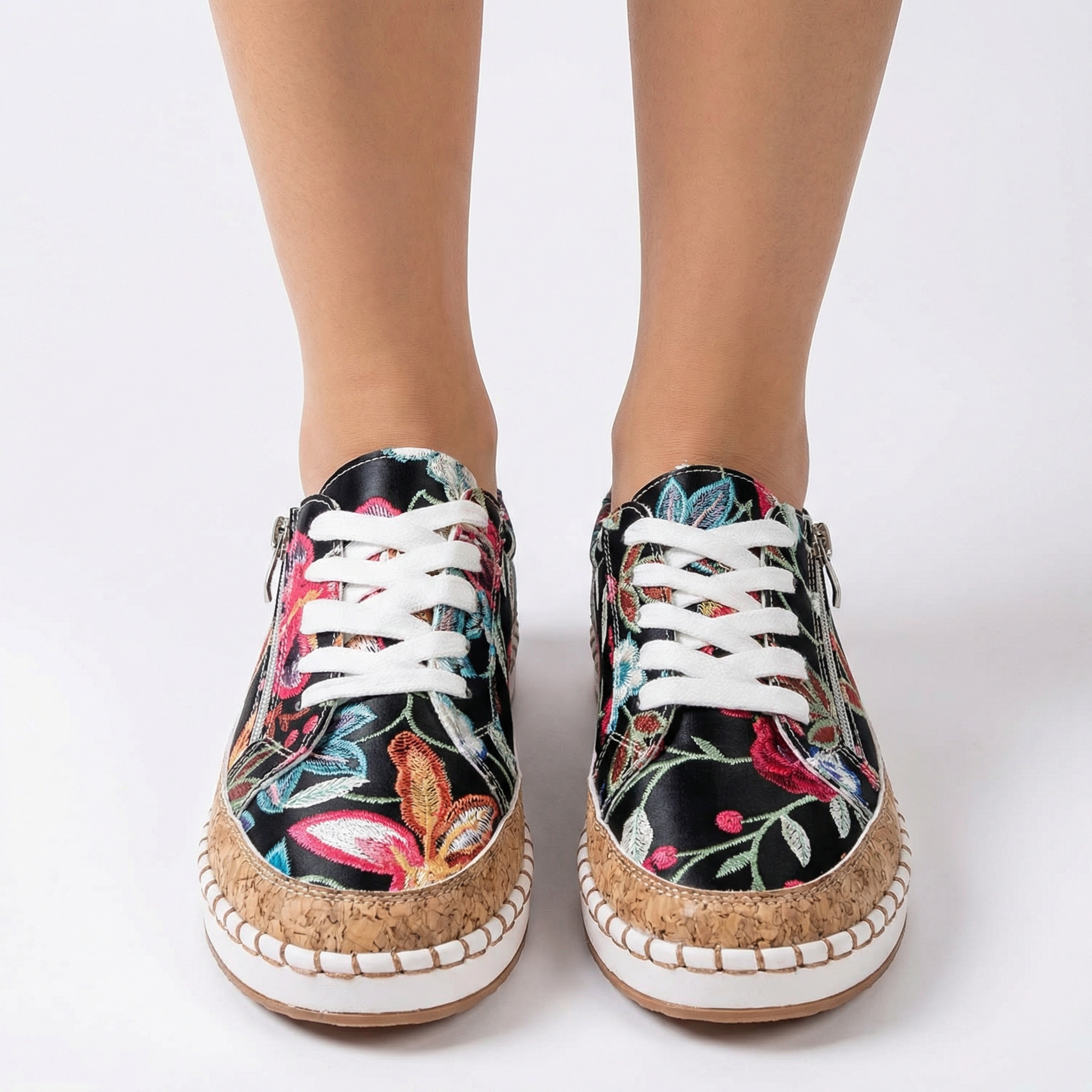 Damskie Ortopedyczne Buty do Chodzenia w Kwiaty – Wsparcie Łuku Stopy, Szerokie Noski, Ergonomiczna Amortyzacja