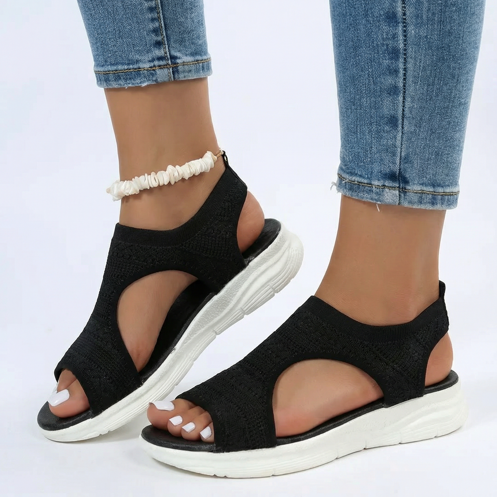 Dzianinowe Sandały Sportowe Ortho Cushioned – Oddychająca Cholewka, Ergonomiczne Wsparcie Łuku, Lekka Konstrukcja Slip-On