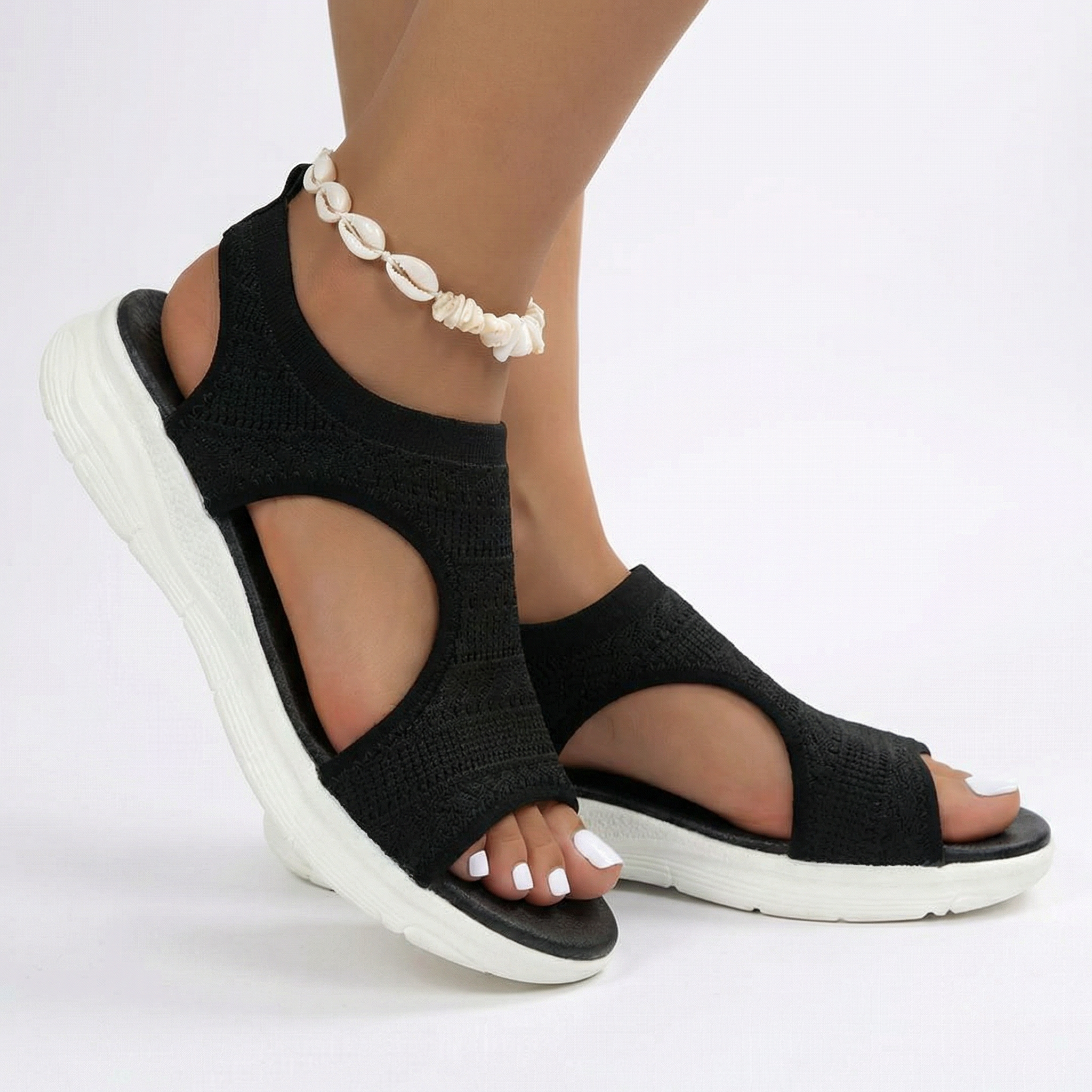 Dzianinowe Sandały Sportowe Ortho Cushioned – Oddychająca Cholewka, Ergonomiczne Wsparcie Łuku, Lekka Konstrukcja Slip-On