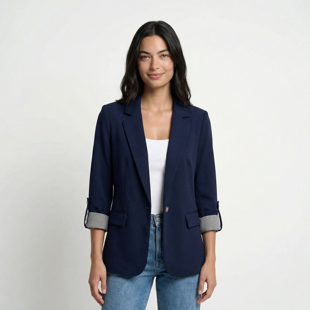 Fitted Blazer with One Button and Rolled Sleeves Summer