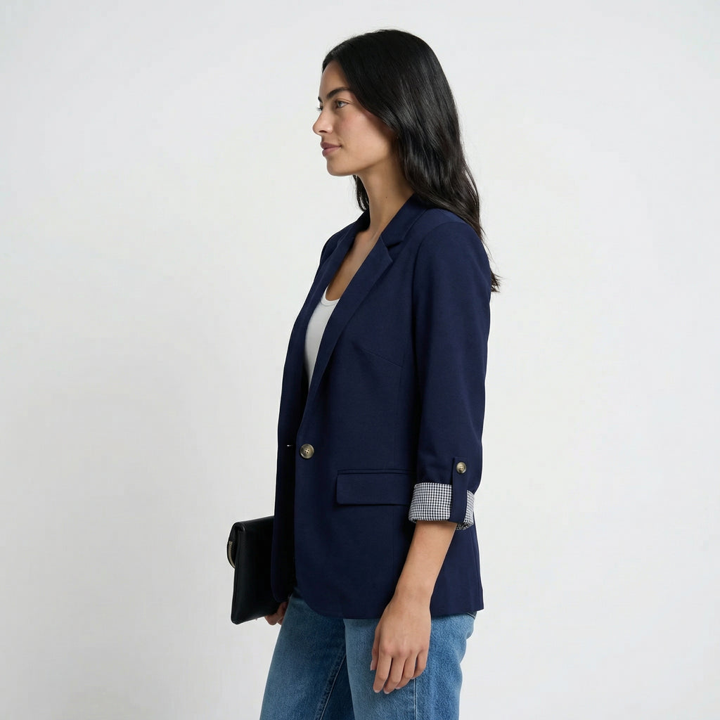Fitted Blazer with One Button and Rolled Sleeves Summer