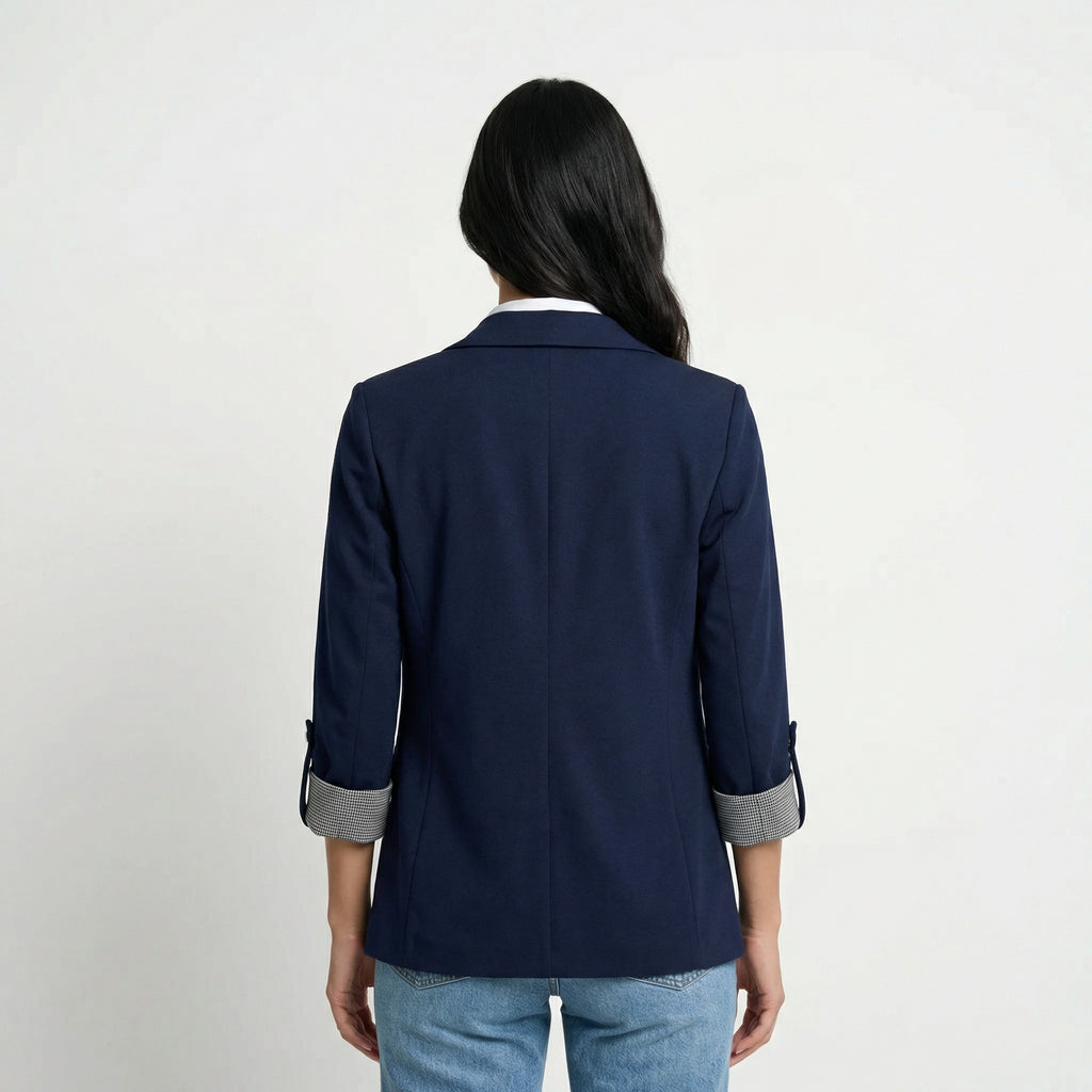 Fitted Blazer with One Button and Rolled Sleeves Summer