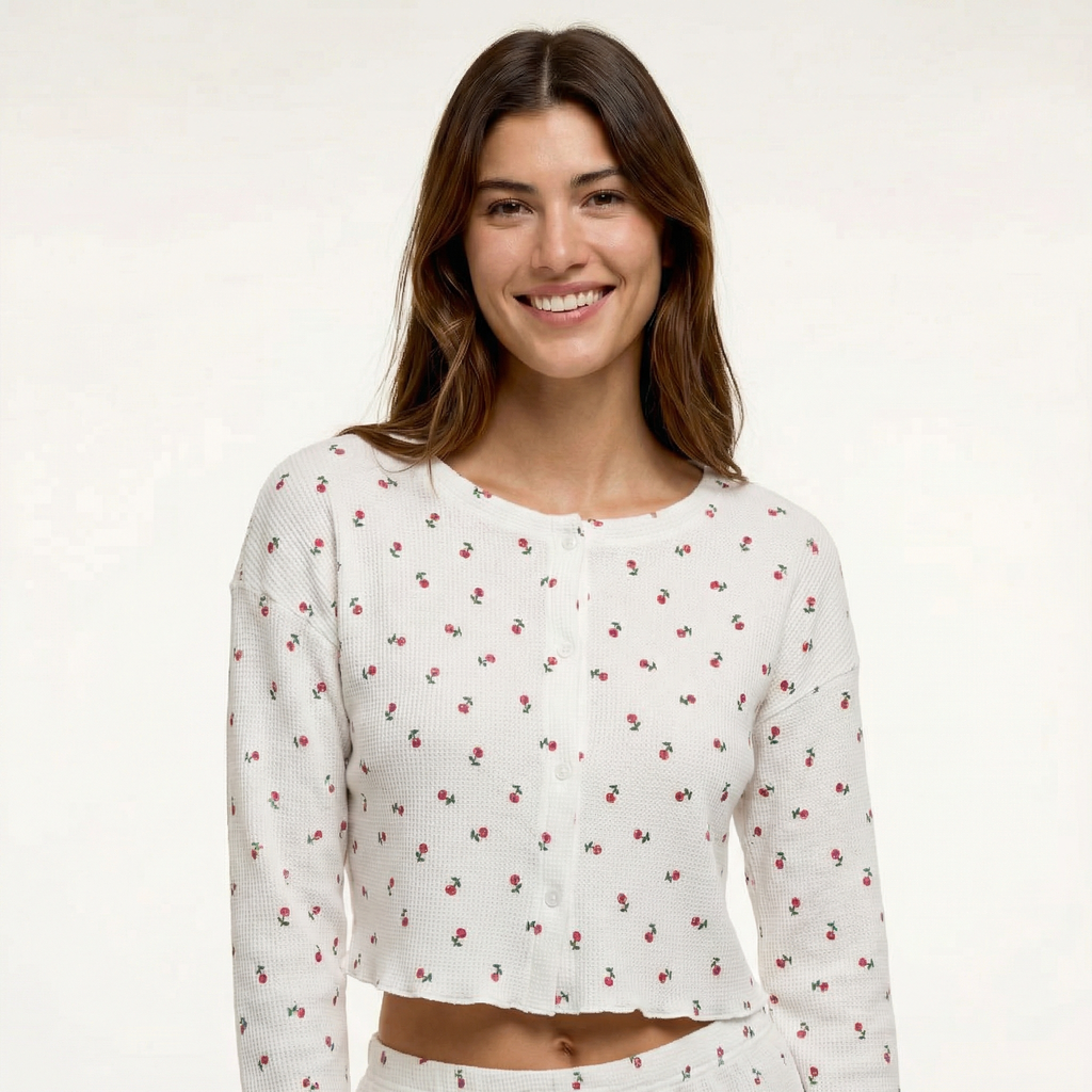 Two-Piece Floral Pajamas Long Sleeve Shorts