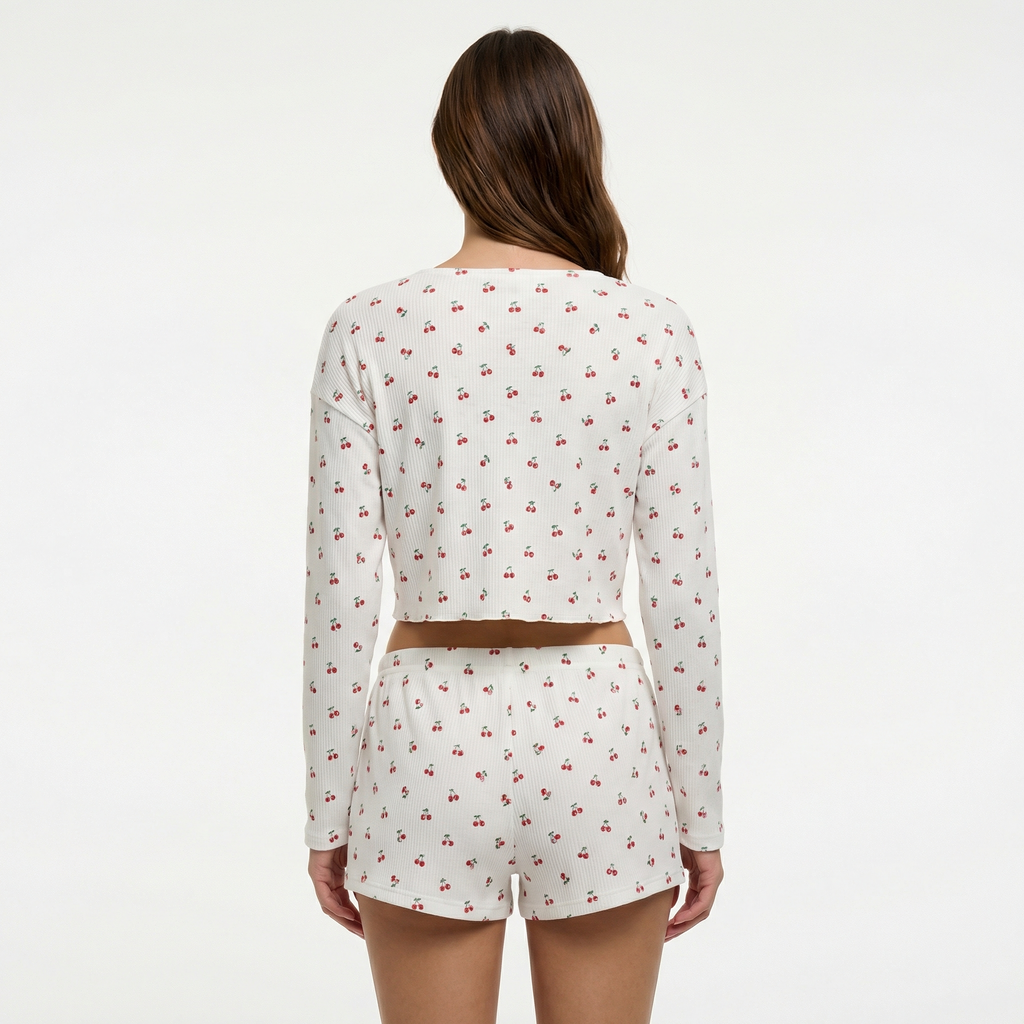 Two-Piece Floral Pajamas Long Sleeve Shorts