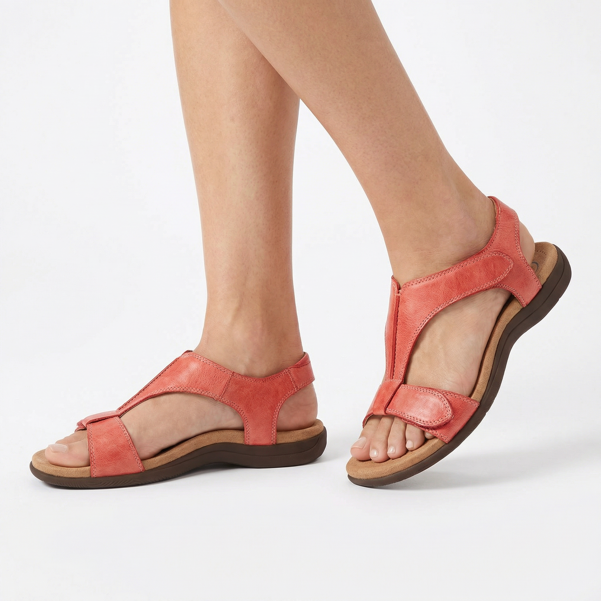 Damskie Ortopedyczne Sandały do Chodzenia – Regulowane Paski na Rzepy, Wsparcie Łuku Stopy, Amortyzowana Wkładka