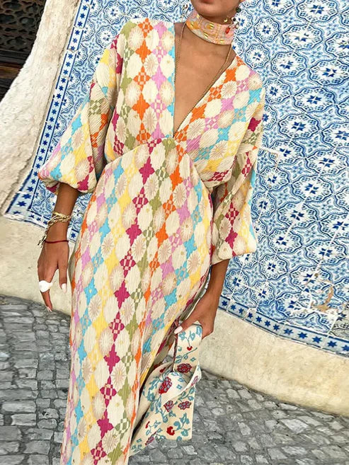 Kolorowy Damski Komplet Zimowy Karin - Wyrazisty Wzór, Luźne Spodnie, Miękki Materiał