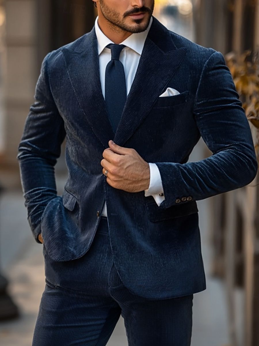 Męska Marynarka Sztruksowa Navy Blue